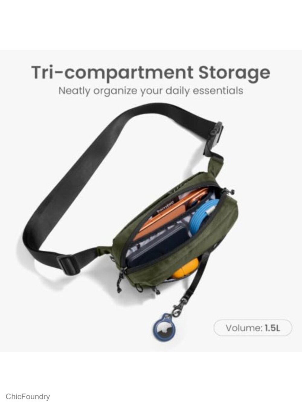 1.5L Sling Bag RFID Blocking Crossbody Chest Pack Water Resistant Polyester - Picture 2 of 6